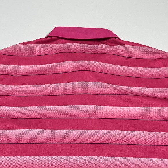 Adidas Polo Golf Shirt Polyester Short Sleeve Striped Pink Men's Large - Picture 10 of 10